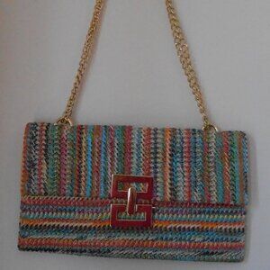 Sweetv Straw Multi-Color Woven Summer Shoulder Crossbody Purse-NEW-Beautiful